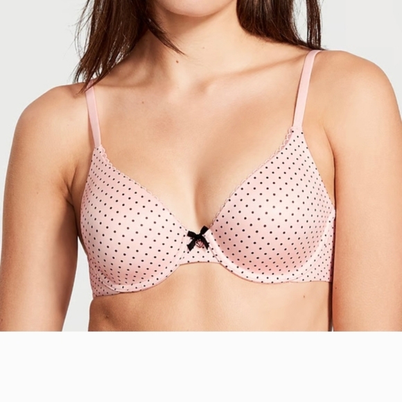 Victoria's Secret Pink and Black Polka Dot Bra Purest Pink - Picture 1 of 10